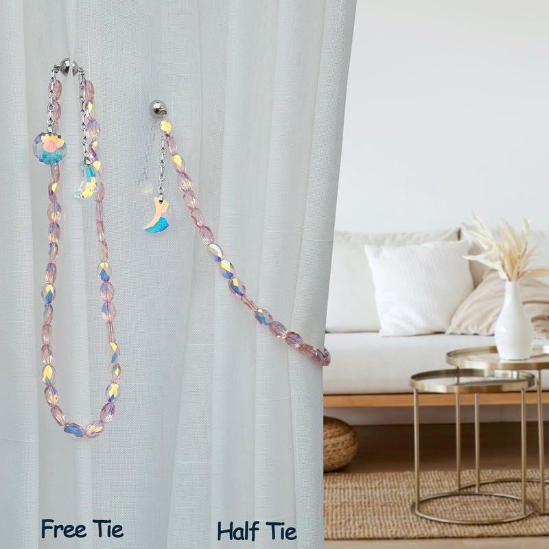Pedobo Magnetic Curtain Tiebacks, 2 Pack Crystal Beaded Sun & Moon Pendants Sheers/Draperies Holdbacks for Window Home Office Decor (Pink) - Image 5